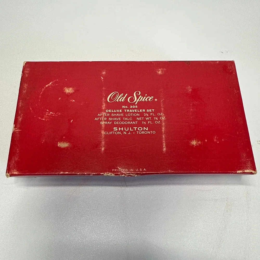 Old Spice Deluxe Traveler Set Mens Vintage Ivory Red Shulton Cologne After Shave